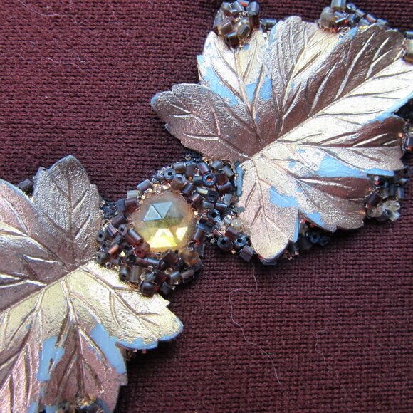 SALE Vintage Caron of Texas Hand Bag Chocolate Brown Gold Bead Accents - Picture 11 of 11